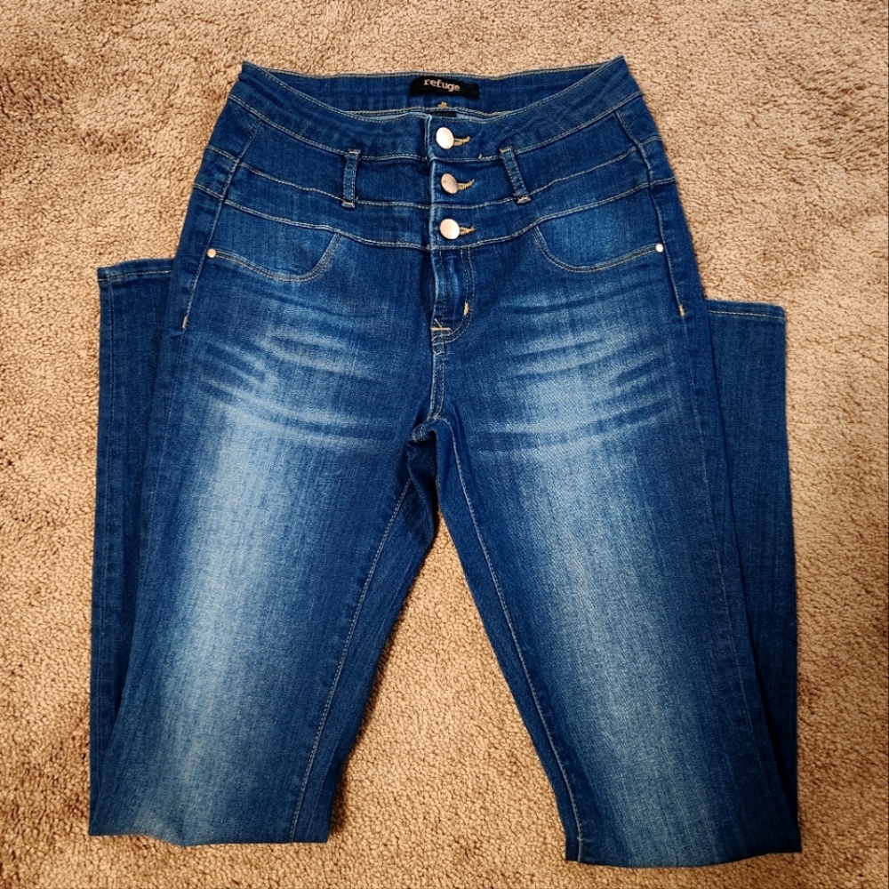 Refuge High Waist Skinny Jeans w 3 Button Fly, Darkwash, Size: 2